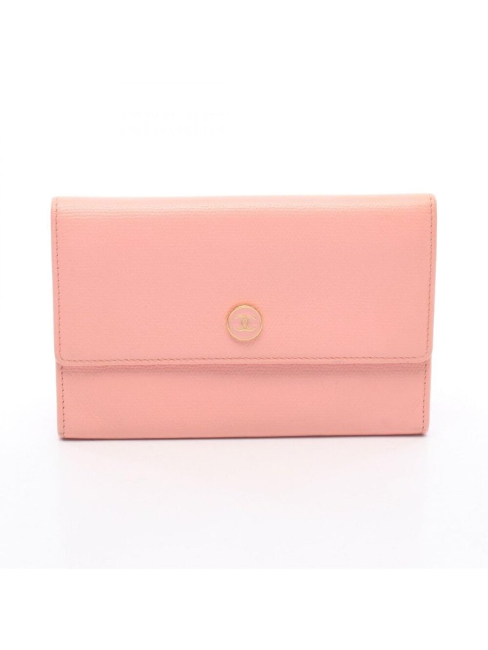 Chanel Bifold Wallet Coco Buttons Pink Leather Compact